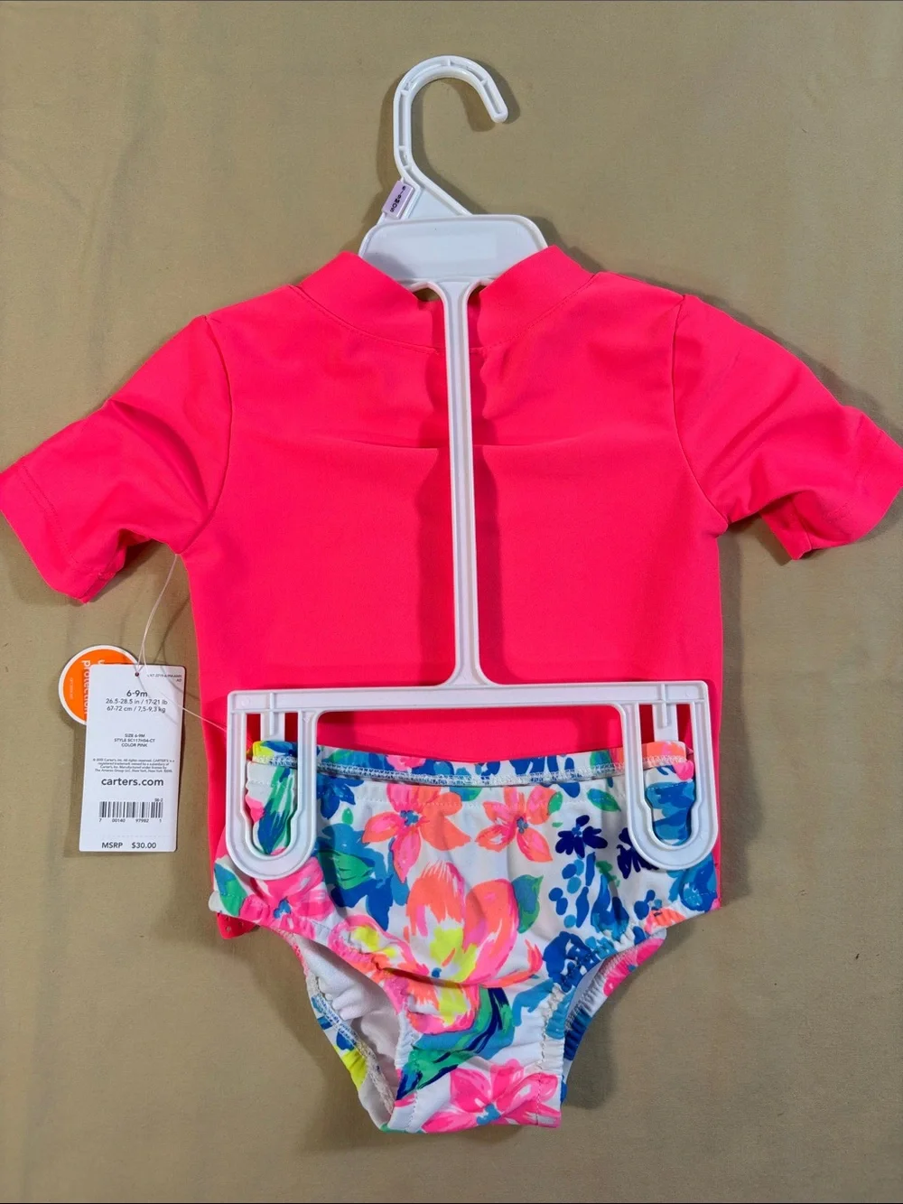 Carter's NWT Pink Eyelet Rash Guard Floral Bikini Bottoms 2-Piece Swim Set 6-9M